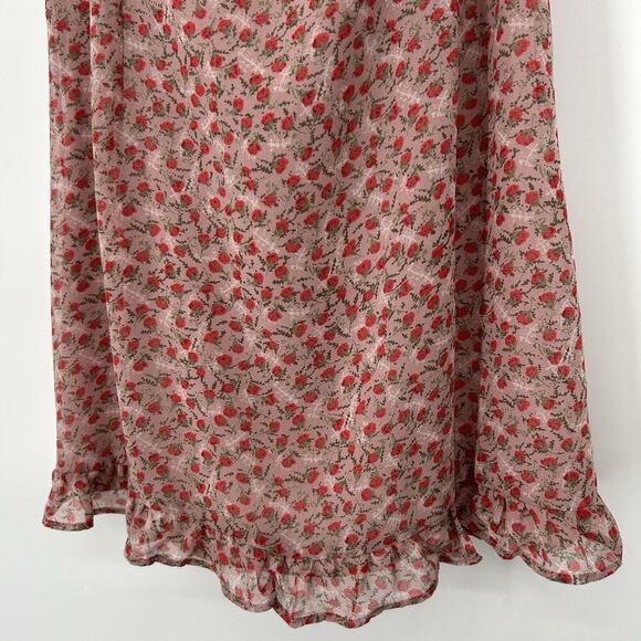 Dress Forum Mini Slip Dress Pink Ditsy Floral Ruffle Smocked Boho Y2K Size M - Picture 4 of 9